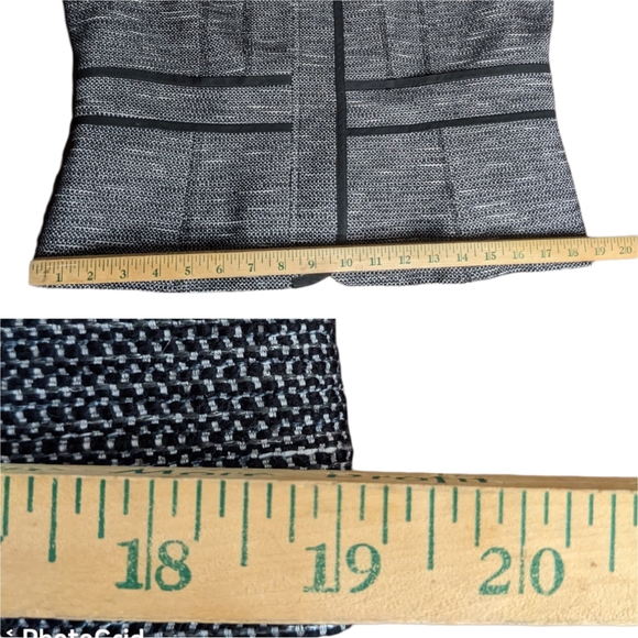 14P Black White Tweed Fitted Blazer 3/4 Sleeve Contrast Trim Abstract Stripe - Picture 10 of 13